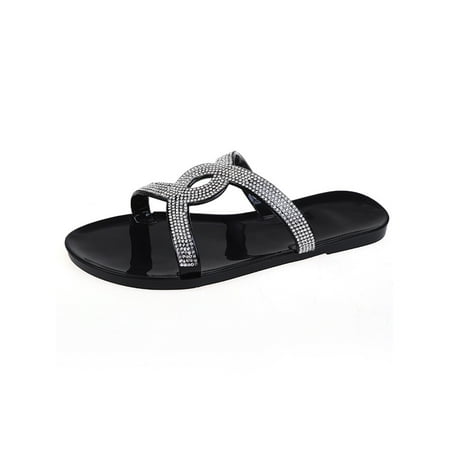 

Fangasis Women Slides Sandals Silver Flats Sandals Slip on Glitter Style Slides Open Toe Summer Sandals Beach Street Sandals Black 8