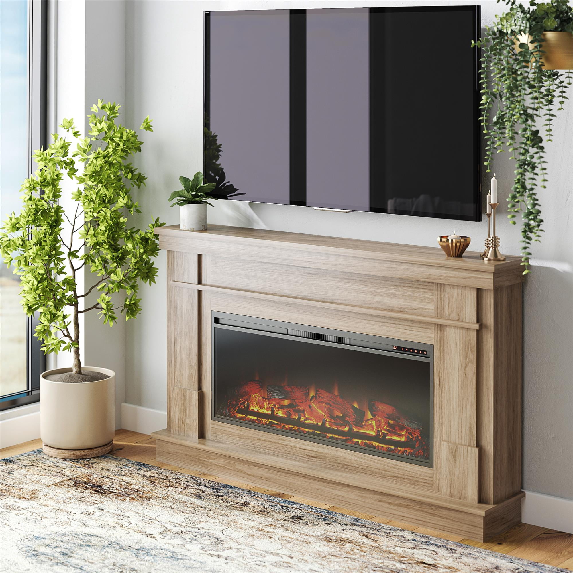 Elmcroft Wide Mantel with Linear Electric Fireplace, Walnut