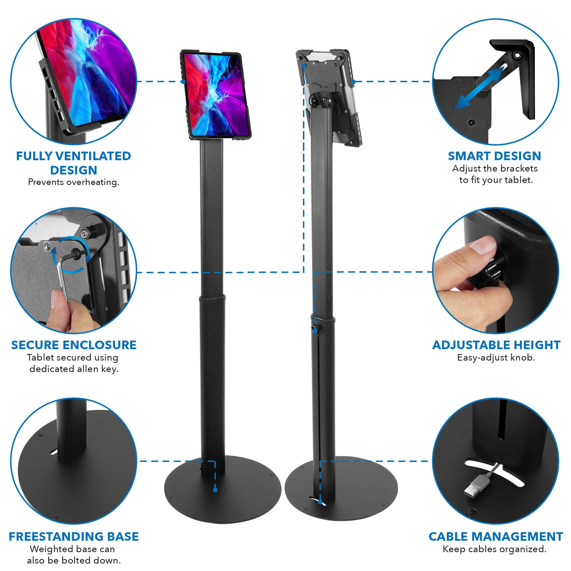Mount-It! Adjustable Universal Theft-Deterrent Tablet Floor Kiosk Mount for most 9.7" - 13.1" Tablets, Black