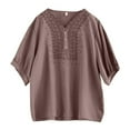thumbnail image 5 of MIXUE Boho Tops For Women Summer Solid Color V Neck Short Sleeve Loose Fit Casual Tee Shirts Daily-Wear,Brown,XXL, 5 of 5