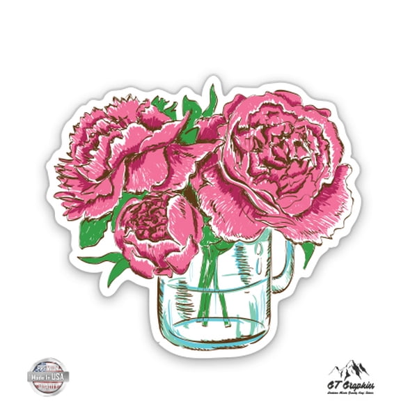 Peonies in Glass Jar - 12" Vinyl Sticker Waterproof Decal