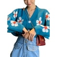 thumbnail image 4 of Komoo Women Cropped Sweater Knitwear Long Sleeve Button Cardigan Sweater Flower Sweet Sweater, 4 of 5