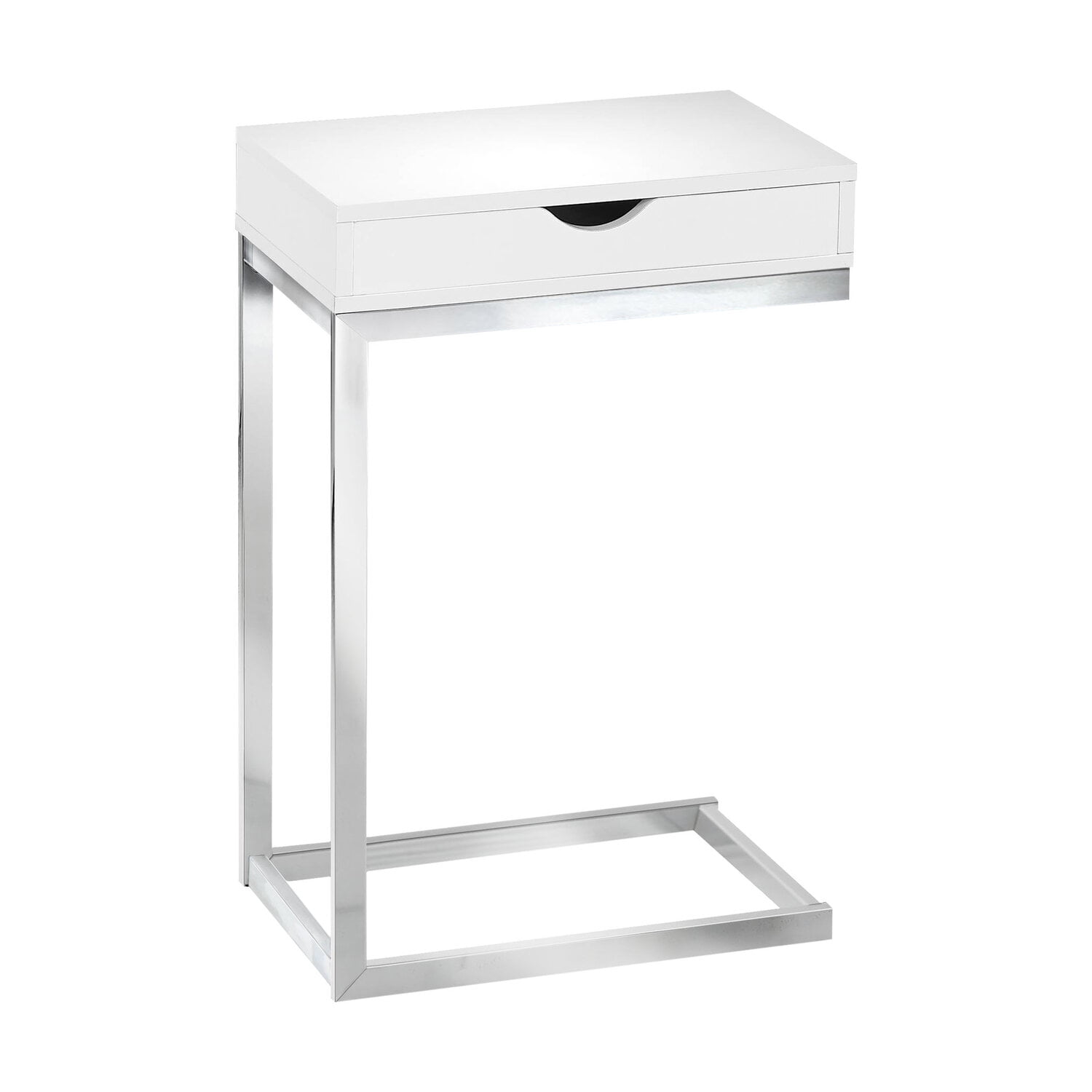 Monarch Accent Table Chrome Metal / Glossy White With A Drawer