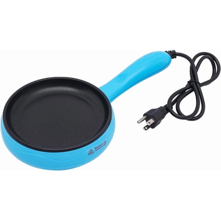 450W Small Electric Skille, 6 Inch Nonstick Egg Pan 110V Round Mini Frying Pan Stainless Steel Electric Skillet with Handle for Frying Egg Dumpling Bacon Sausage 11.81'' × 5.9'' × 2.2'' (Blue)
