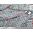 thumbnail image 3 of Soimoi Blue Moss Georgette Fabric Wreath & Stripe Print Fabric by the Yard 42 Inch Wide, 3 of 3