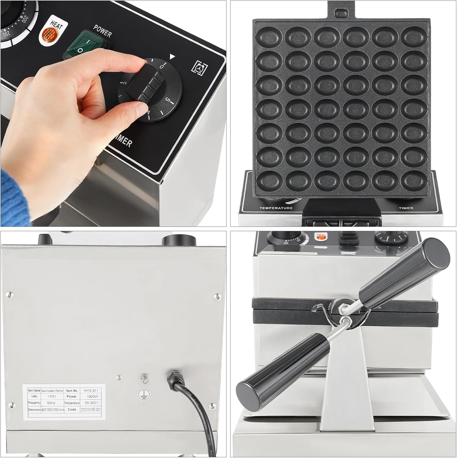 Belgian Waffle Maker, 42 Grids 1200W Nonstick Stainless Steel Mini Round Waffle Iron, 122-572°F Temp Control Range for Restaurant, Snack Bar, Food Stall (42 Grids Waffle Maker)