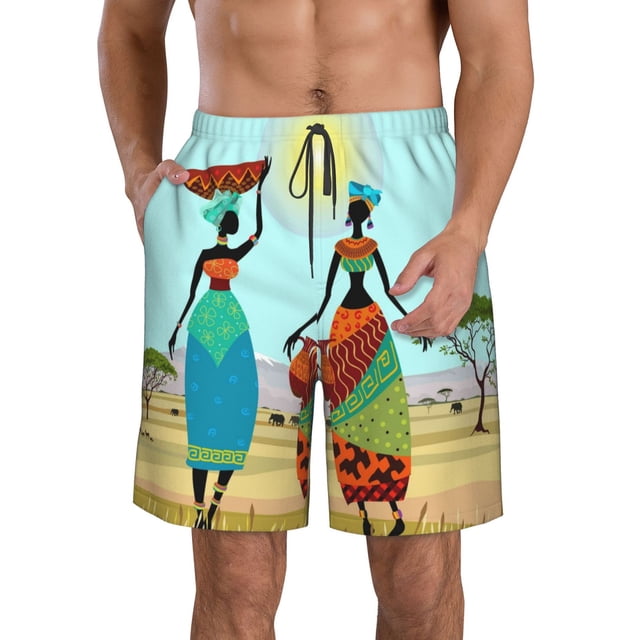 Fotbe African Women Trajes de Baño Estampados para Hombre, Shorts de Verano de Secado Rápido, Ropa de Playa, Bañadores-XX-Large