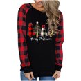 thumbnail image 2 of Pntutb, blusa holgada de manga larga con cuello redondo y costura de árbol de Navidad a cuadros a la moda para mujer, blusa de otoño Pntutb Pntutb-3396, 2 of 9