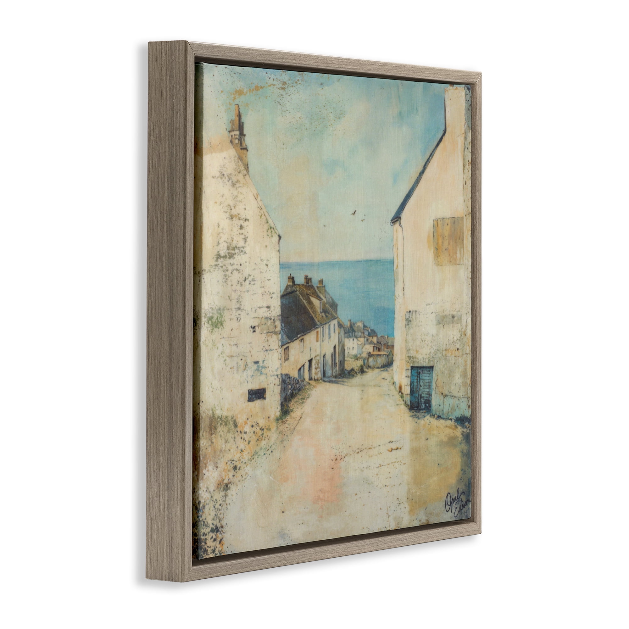 Stupell Industries Coastal Town Walk Brown Framed Floater Canvas Wall Art, design by Opal Edison