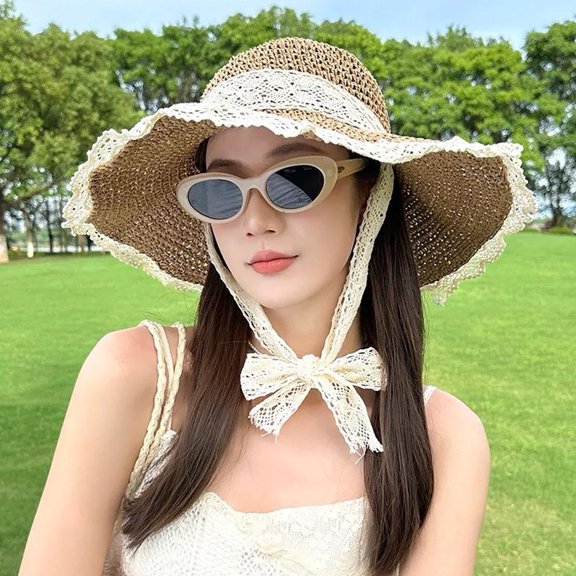Fashion Lace women Hat Summer Straw Bow Girl Cap Beach Hat Panama D9L7 F2A L1R3