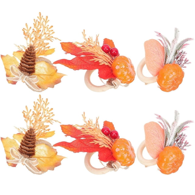 Here's a refined product description for your Thanksgiving napkin clasps:\n\n \n\n**6pcs Thanksgiving Napkin Clasps – Handwoven Maple Leaf & Pumpkin