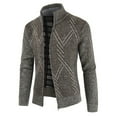 thumbnail image 2 of Lu's Chic Men's Long Sleeve Cardigan Sweater Business Casual Slim Fit Fleece Lined Zip Up Sweaters Thermal Soft Band Collar Warm Jackets & Coats Winter Fall Knitwear Pocket Chevron Brown 42, 2 of 2