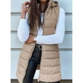 thumbnail image 3 of Women Long Vest Solid Color Sleeveless Hood Winter Puffer Vest Outwear Khaki XL, 3 of 5