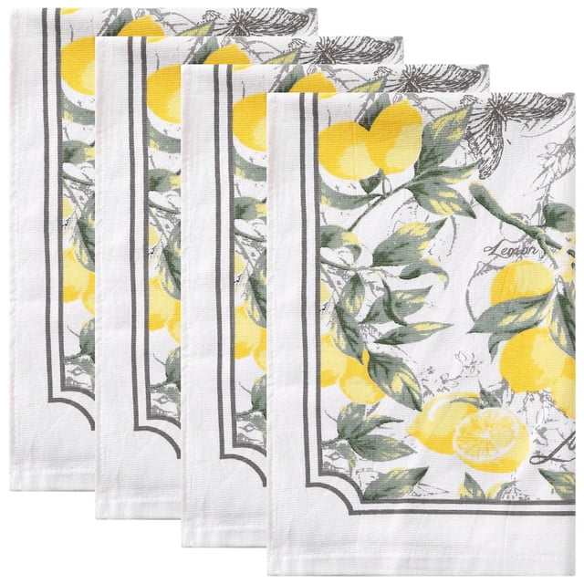 REGALWOVEN 4 Pack Cotton Kitchen Towels Absorbent Dish Towels for Home Lemon 4