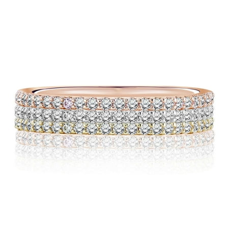 JeenMata Matching Micro Pave Wedding Trio Set - Three Colors in 18K Gold over Silver