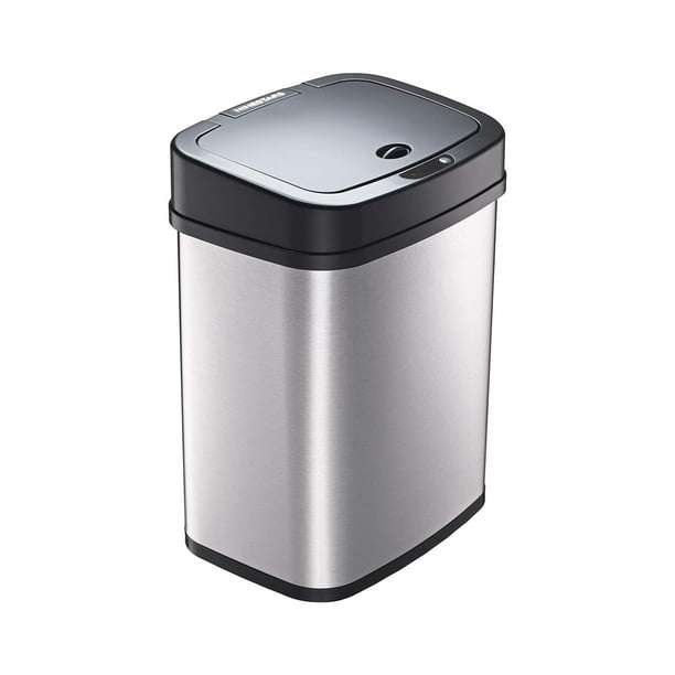Dormitorio o baño automático sin contacto con sensor de movimiento por infrarrojos, 11.4 l, base de acero inoxidable (rectángulo, tapa negra)