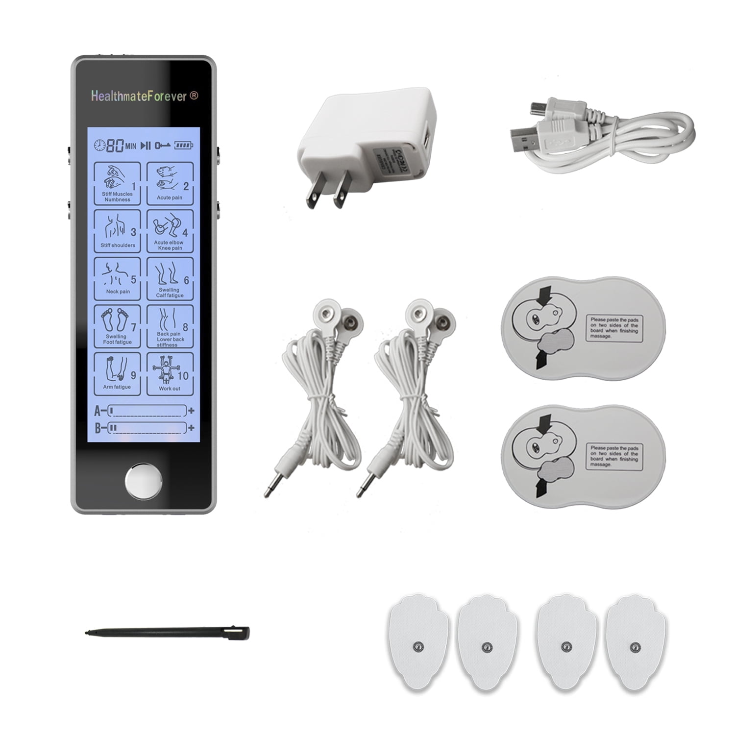 HealthmateForever TS10ABV1 Touch Screen TENS Unit & Muscle Stimulator (Silver)