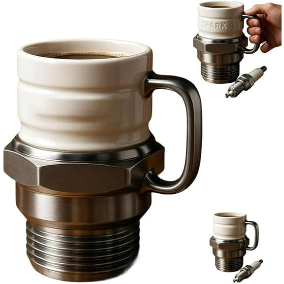 Spark Plug Mug, Creative Ceramic Coffee Cup Shaped Like Engine Spark Plug, Unique Novelty Auto Mechanic Gift for Car Lovers, Funny Hot Beverage Tea Cup with Handle(1pc)