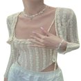 thumbnail image 1 of Women‘s Spring Summer Outfit Sets Long Sleeve Knotted Crop Tops + Solid Square Neck Camisole, 1 of 7