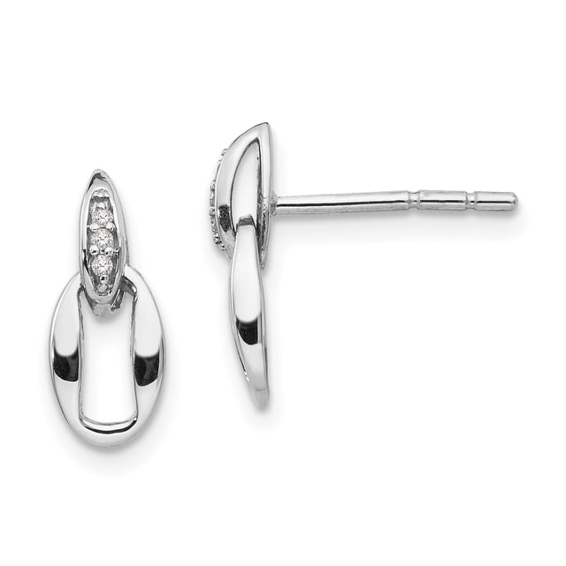 925 Sterling Silver Oval Diamond Post Dangle Earrings Drop