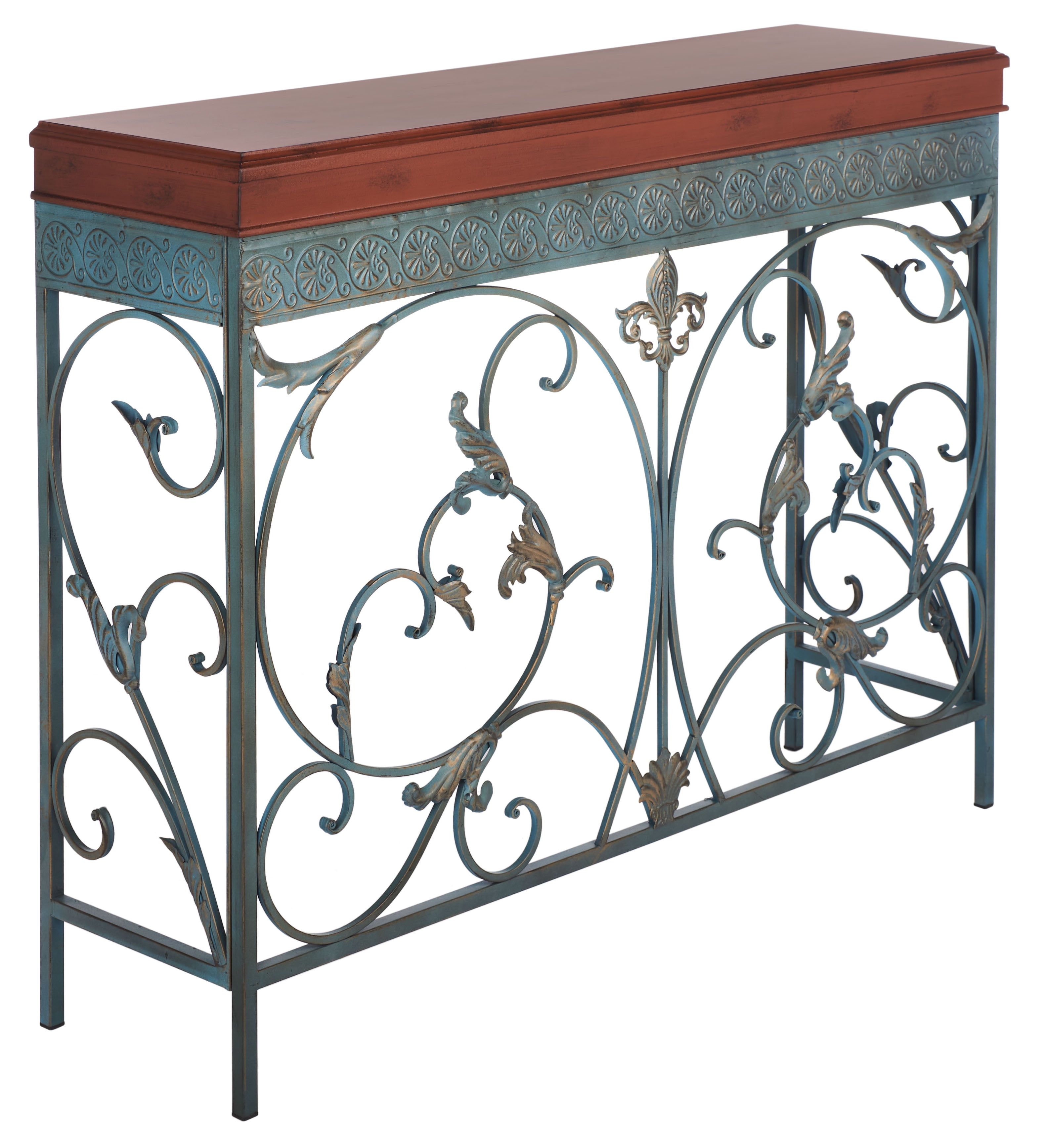 SAFAVIEH Cynthia Traditional Swirls Rustic Console End Table, Brown