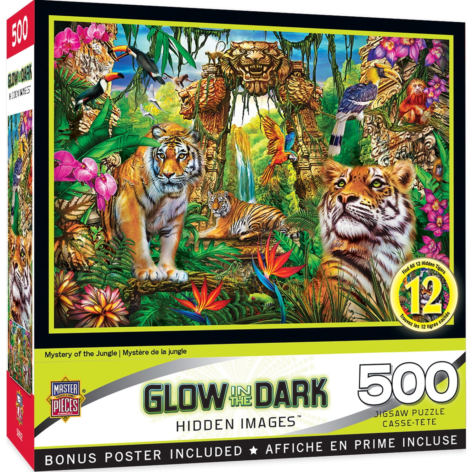 MasterPieces - 500 Piece Jigsaw Puzzle, Glows in the Dark, Hidden Images, A Watchful Eye, Fun for Adults, Family, Kids, 15" x 21"