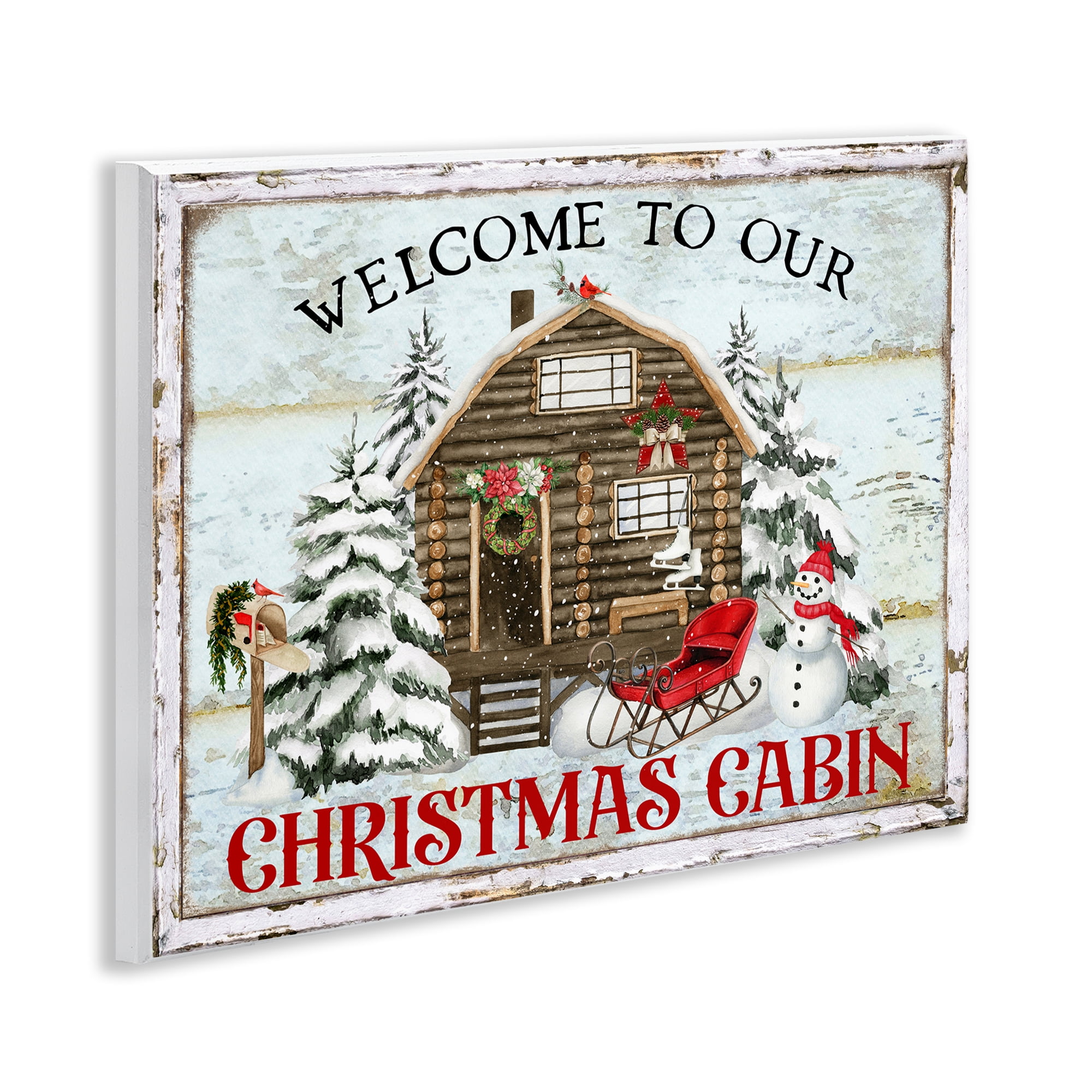 Stupell Industries Welcome Christmas Cabin Holiday Painting Unframed Art Prints Wall Art, 14 x 11