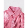 thumbnail image 5 of JanJean Kids Boys Girls Jazz Dance Costume Sequins Long Sleeve Button Down Shirt 70s Disco Party Fance Dress Up Pink 7-8, 5 of 7