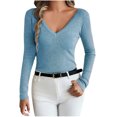 thumbnail image 2 of Qepwscx Womens Long Sleeve Shirts V Neck Basic Slim Fitted Tops Stretch Base Layer T-Shirt, 2 of 6