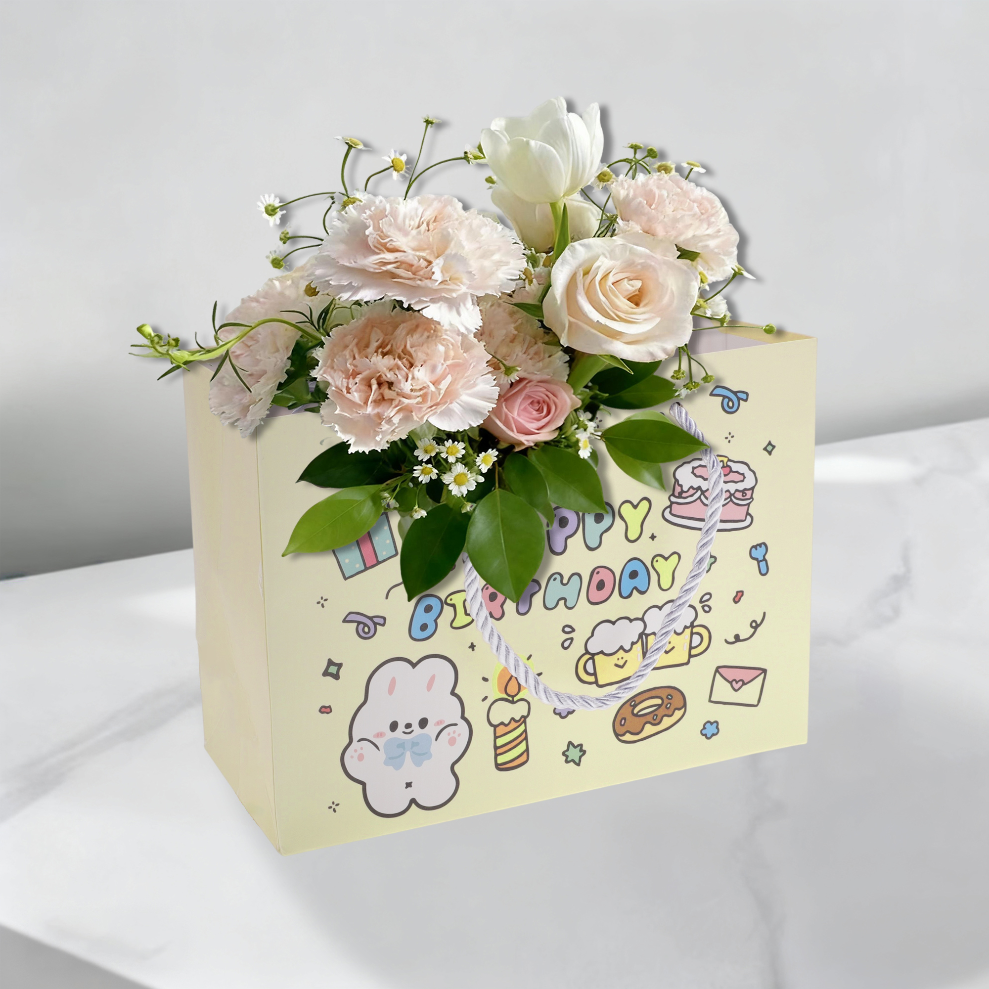 Unique Bargains Set of 4 Cartoon Animal Gift Bags Yellow