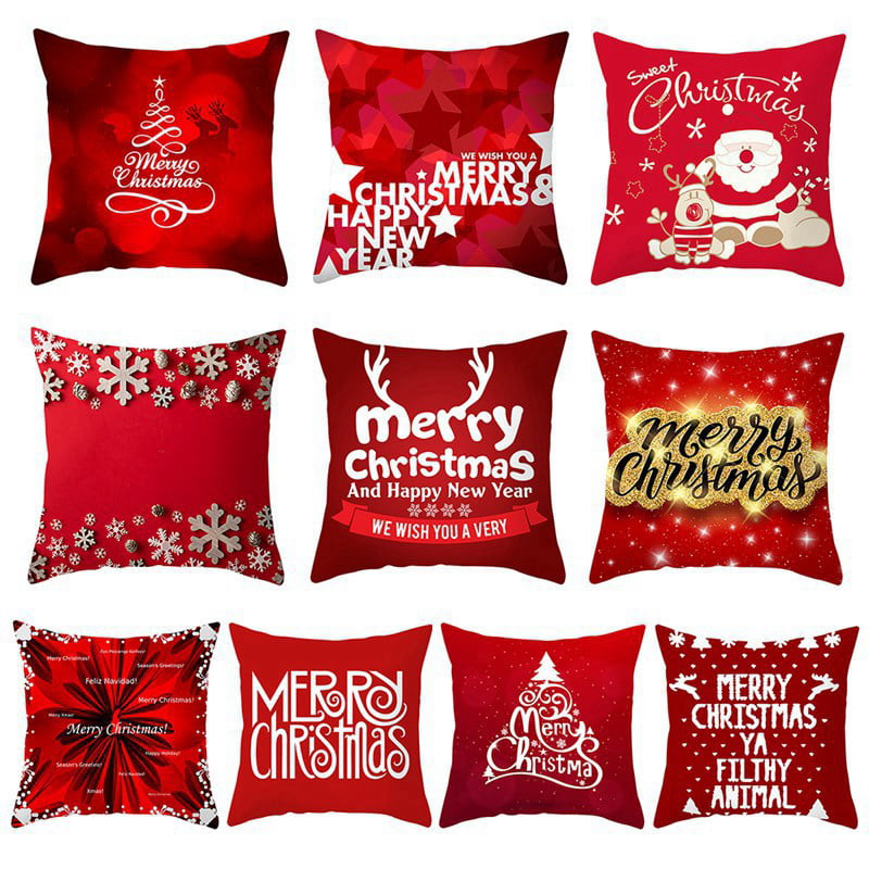 Christmas Pillowcase Gold Snowflake Throw Cover Cushion Santa Claus Square Home