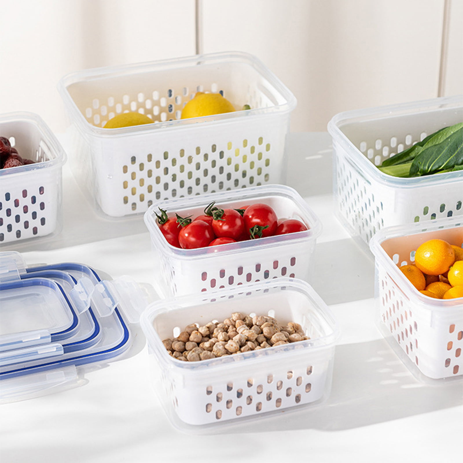 happyline Food Preservation Tray, Stackable BPA Free Plastic Food Storage Container with Elastic Reusable Locking Lid for Refrigerator and Freezer