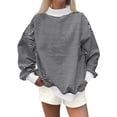thumbnail image 2 of Women Oversized Mockneck Sweatshirt Striped Mock Neck Long Sleeve Pullover Shirt Fall Winter Lounge Tops S, 2 of 5