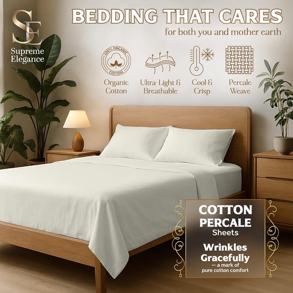 Supreme Organic Sheet Set Crisp Percale, Lightweight & Breathable
