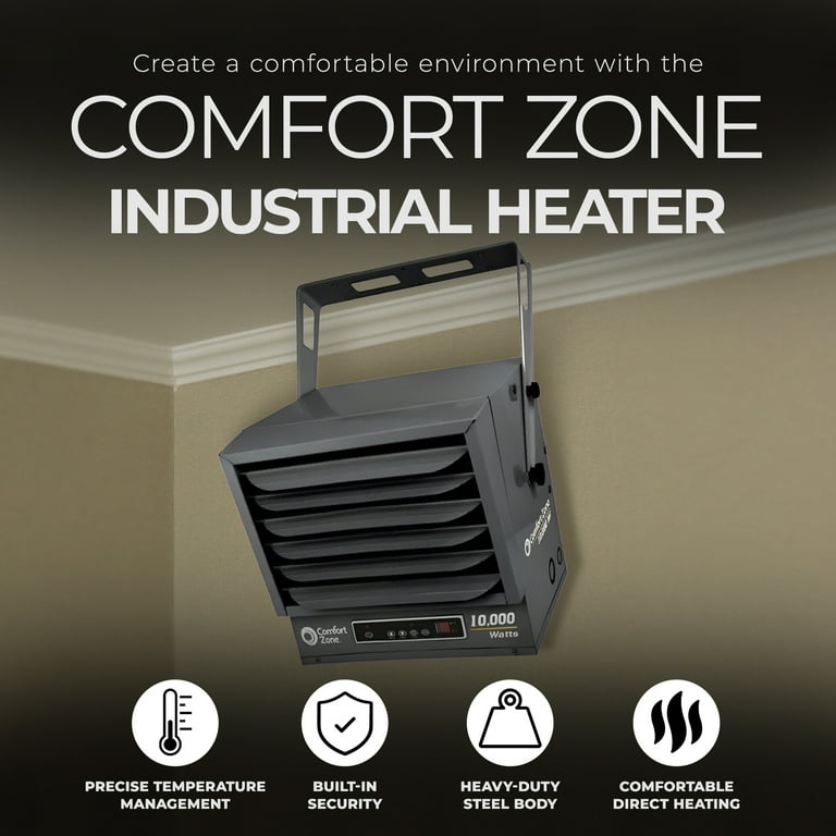 Comfort Zone Industrial Heater Gray 10,000W Electric 2 Speed Adjustable Louvers Space Heater Comfort Zone Industrial Heater Gray 10,000W Electric 2 Speed Adjustable Louvers Space Heater