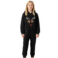 thumbnail image 2 of FAOWME Big Kids Girls Hooded Jumpsuits Long Sleeve Reindeer Print Zipper Plush Warm Soft Romper Bodysuits For Daily Wear Black 9-10 Years, 2 of 4