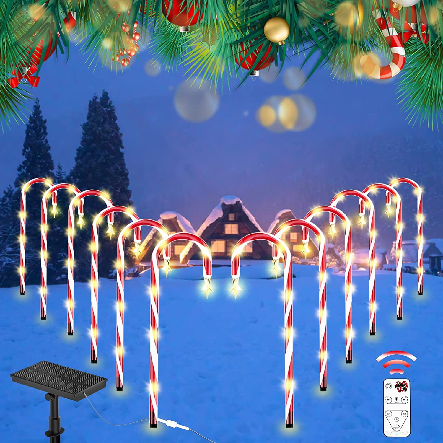 Solar Candy Cane Lights 12 Pack Outdoor Christmas Decorations Lights 8 Modes Pathway Lights for