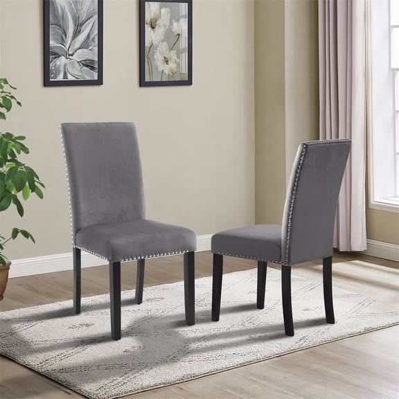 Cterwk 2 Pack Upholstered Velvet Seat Dining Chair with Wood Frame, Armless Side Chair for Living Room, Dining Room, Gray