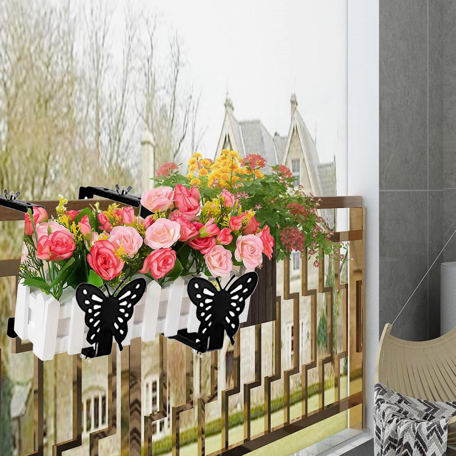 2Pcs Flower Box Holder Planter Box Bracket Hanging Plant Bracket Deck Adjustable Fence Stand Porch Garden Plant Bracket Window Box Brackets