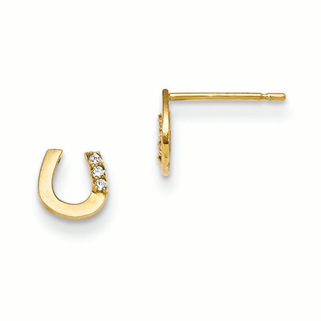 14K Yellow Gold Madi K CZ Children's Horseshoe Post Earrings