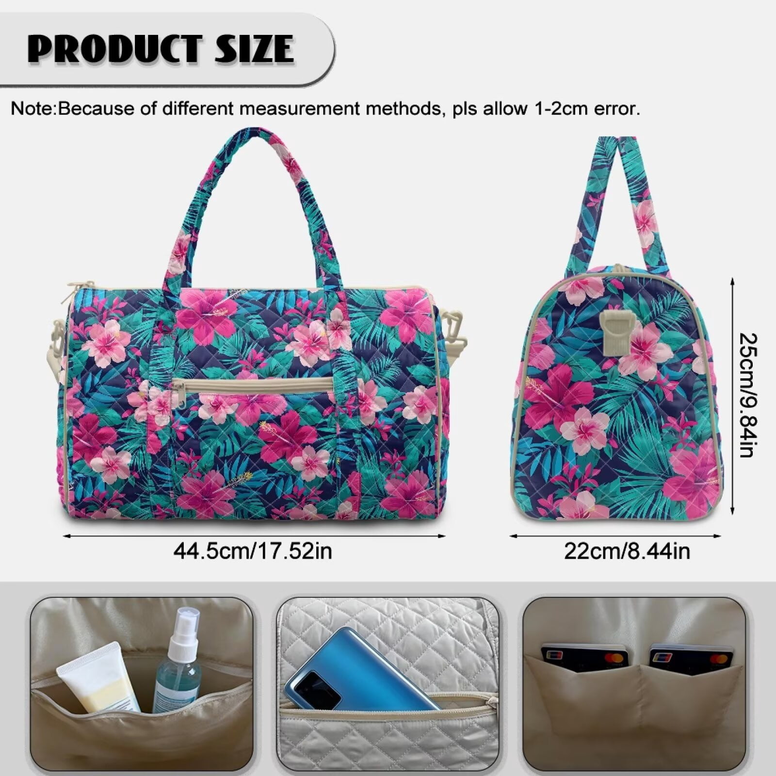 Pzuqiu Tropical Floral Quilted Weekender Bag for Women Large Capacity Lightweight Travel Duffel Carry On Tote for Gym, Overnight Trips Luggage Bags Portable Travel Bags