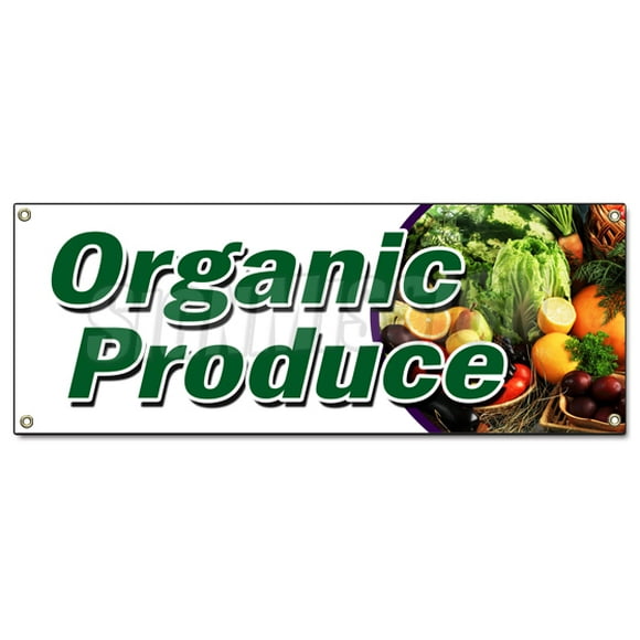 Organic Produce Bannière Signe Légumes Fruits Lait Oeufs Bananes au Lait