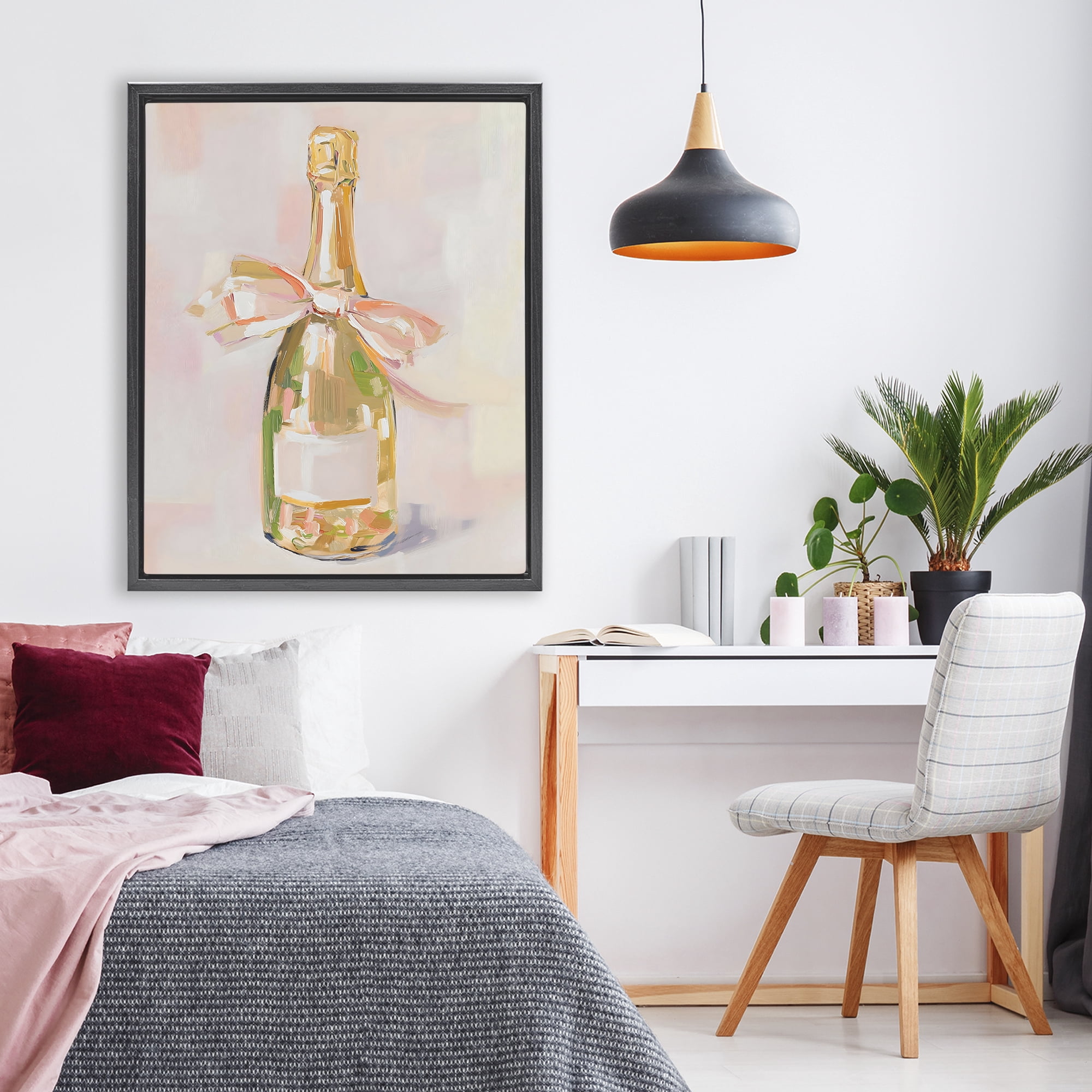 Stupell Industries Pink Champagne Celebration Black Framed Floater Canvas Wall Art, design by The Prints Vibe