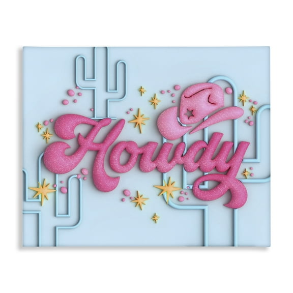 Stupell Industries Retro Howdy & Cactus Entertainment Painting Wrapped Canvas Art Print Wall Art, 20 x 16