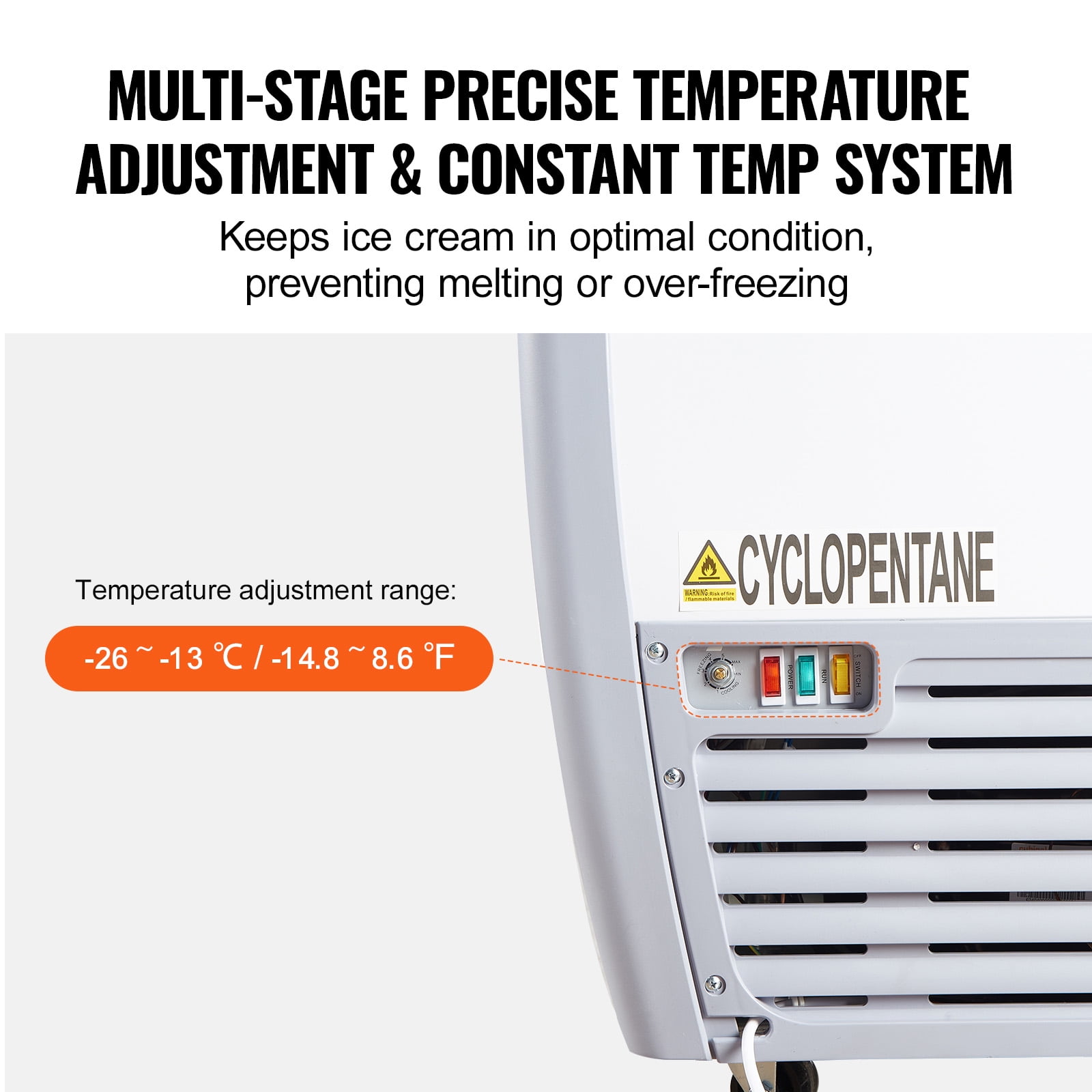 KFFKFF Professional Ice Cream Showcase, 12.8 Cubic Feet Storage Freezer, Portable Transparent Lid Deep Freezer, Dining Establishment Sorbet Serving Cabinet with 4 Metal Baskets