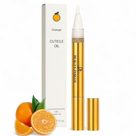 Beauty Power Nail Oil Cuticle Pen – Orange – Nail Strengthener & Growth Serum with Vitamin A D E B5 Grapeseed & Natural Oils – Repair for Brittle Thin Nails – Twist Brush Pen – Gift Idea