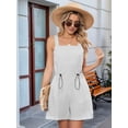 thumbnail image 3 of Women'S Summer Casual Sleeveless Loose Spaghetti Strap Drawstring Denim Shorts Jumpsuit with Pockets Grey XL, 3 of 7