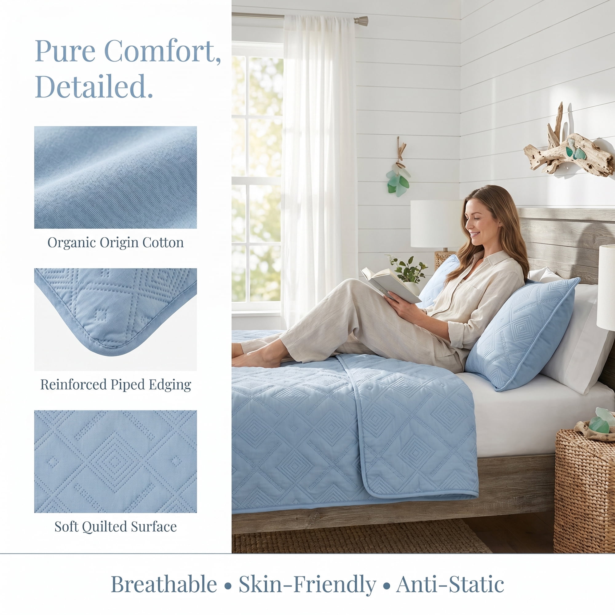 Unique Bargains Pillow Protectors 2 Pack, Quilted Polyester Throw Covers Blue 19"x29"