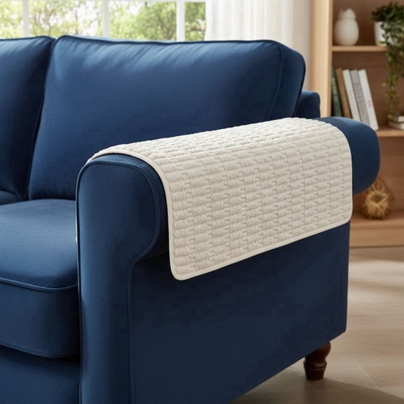 2Pcs 20"×20" Non Slip Cream Sofa Arm Covers, Washable Armrest Protector for Couch & Armchair