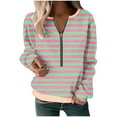 thumbnail image 2 of Htigea Preppy Striped Long Sleeve Top Womens Half Zipper Pullover Comfy Everyday Sweatshirts Pink M, 2 of 3